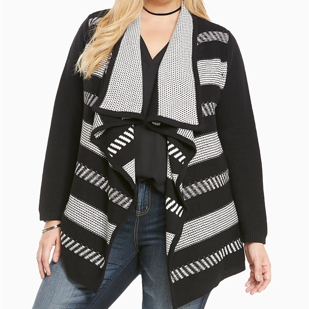 Stripe Draped Open Front Cardigan